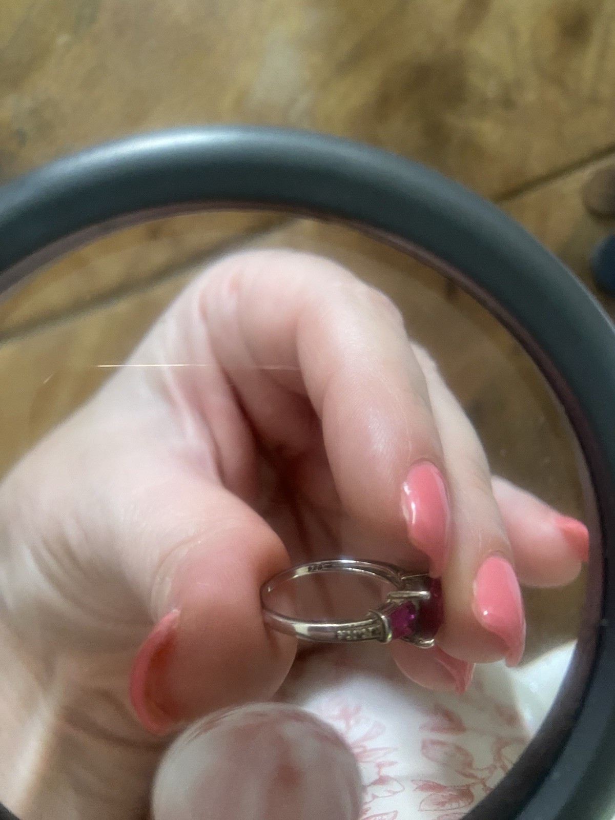 STS 925 Silver Band Ring Size 7 Pink Square Sapphire Ruby Stone Silver Tone