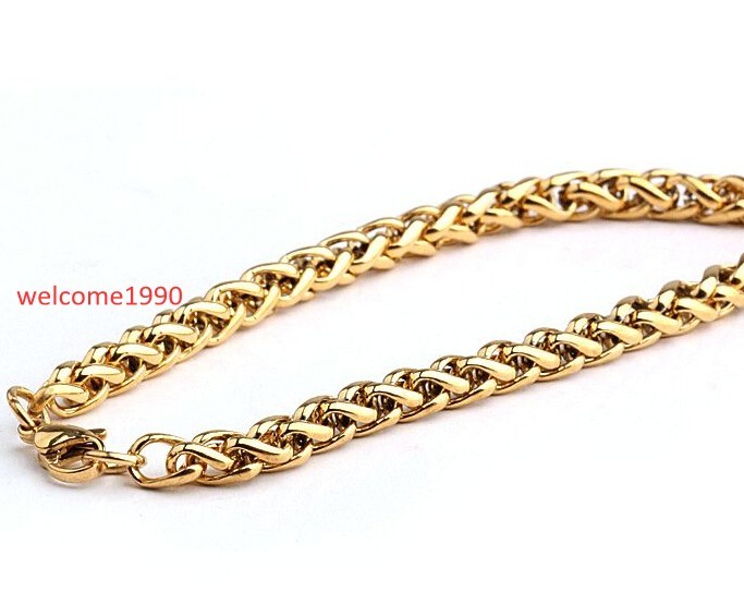 Fashion Gold Stainless steel Wheat Braided Chain Link Bracelet 6mm 8.26”