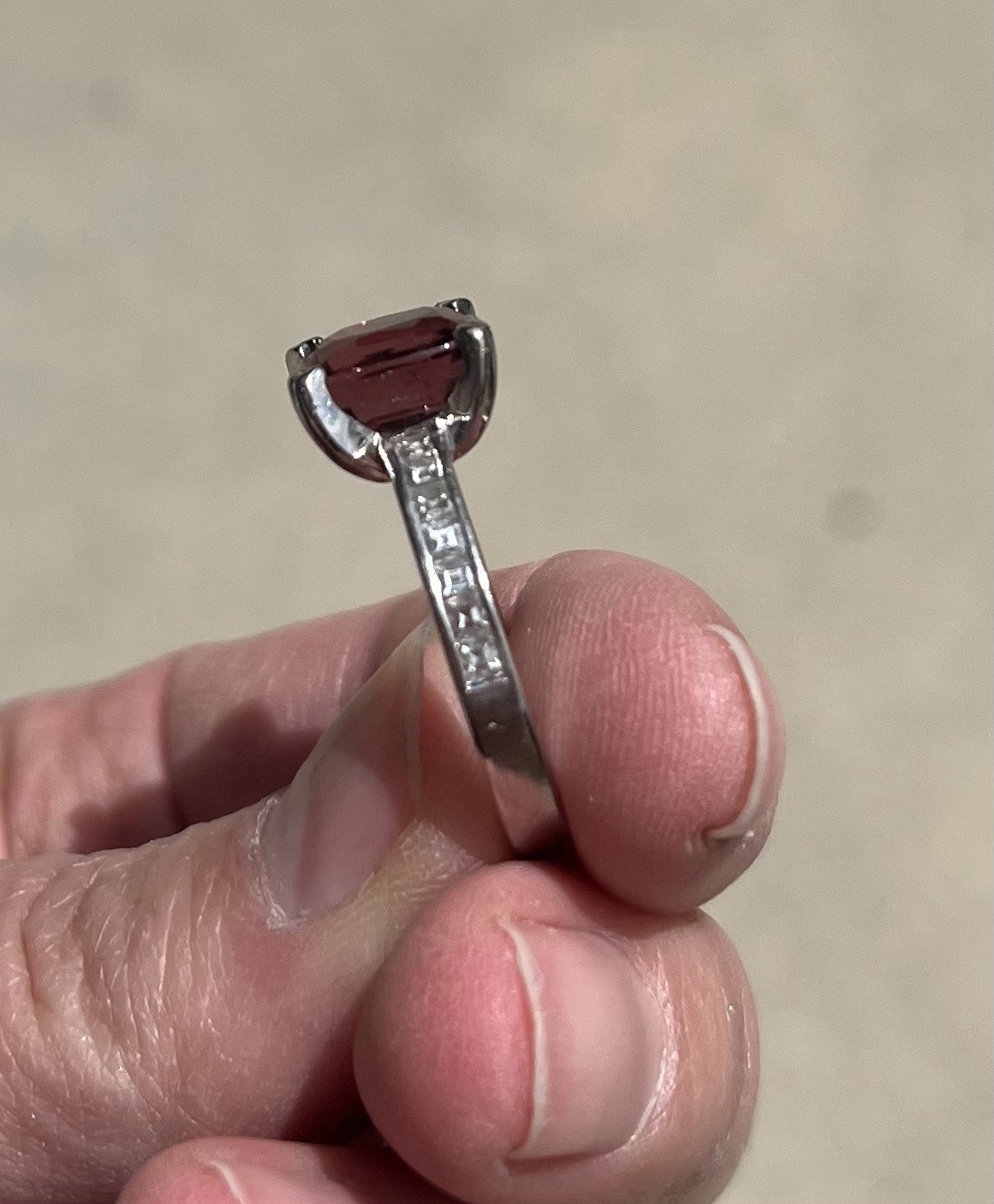 GIA 5.01 C Natural Unheated Spinel & Diamond Ring in 18K White Gold size 7.75