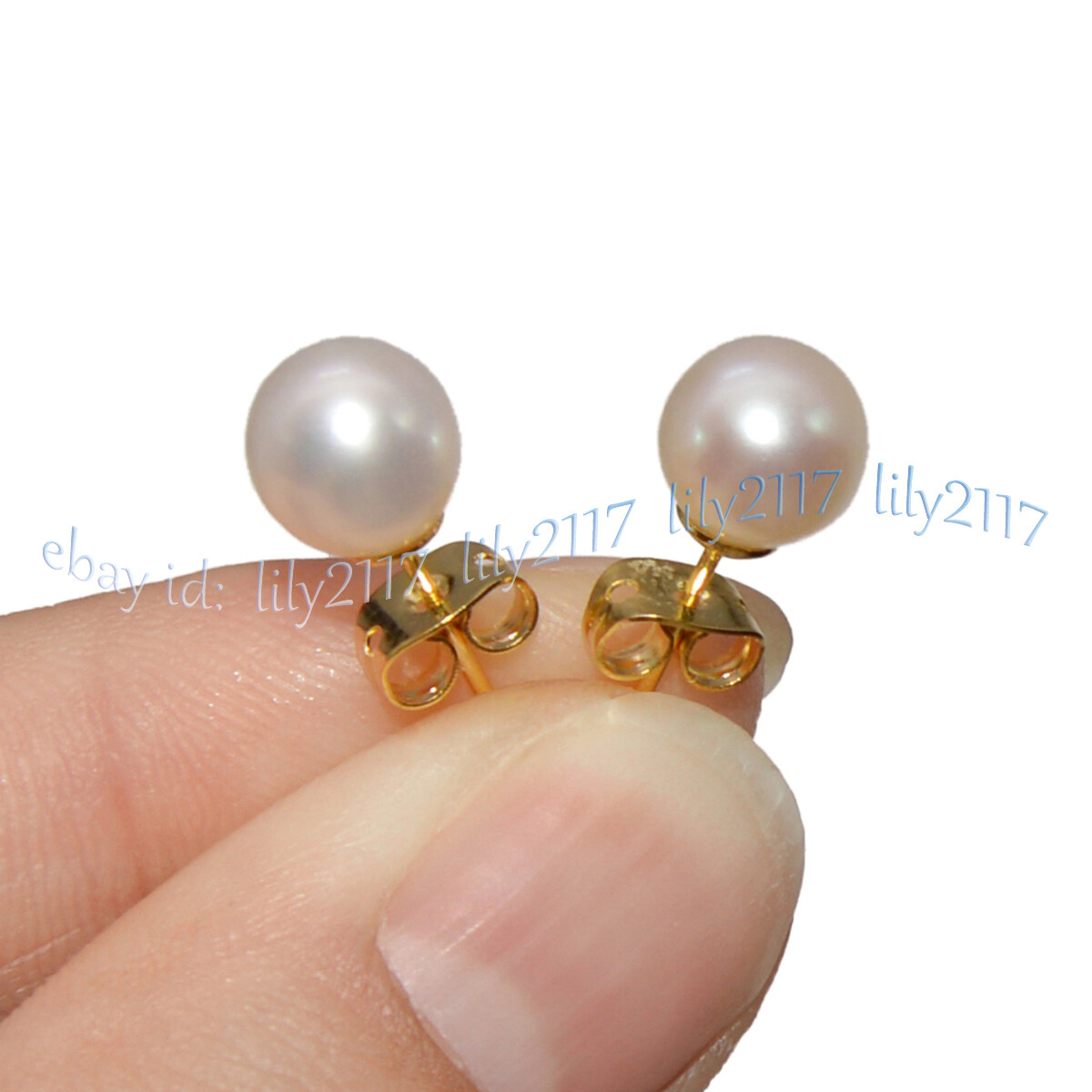 Perfect AAAA Natural White Akoya Pearl 14K Gold Stud Earrings 7-7.5mm 7.5-8mm