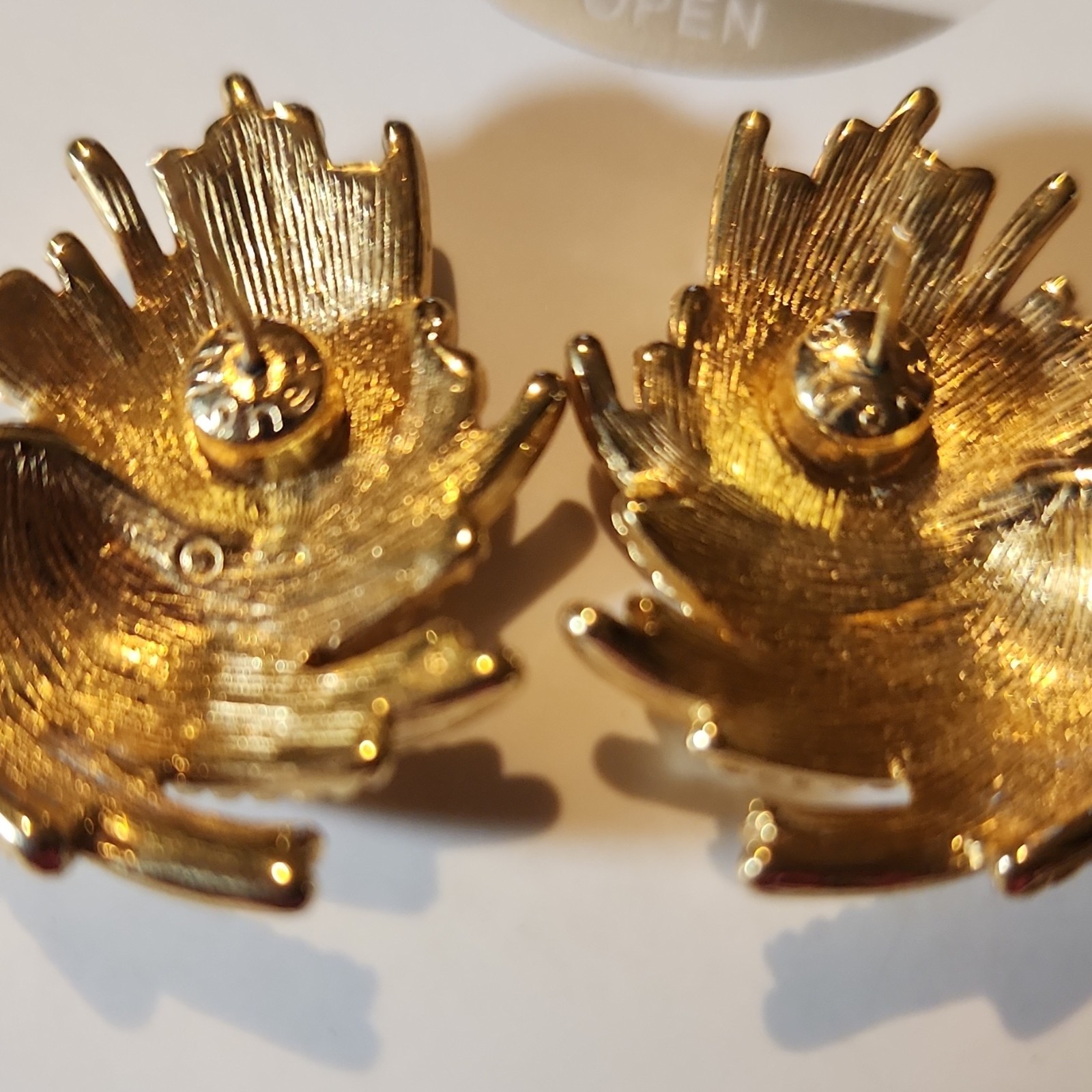 Monet Gold Tone Swirl Fan Textured Post Stud Earrings Butterfly Back No Stone