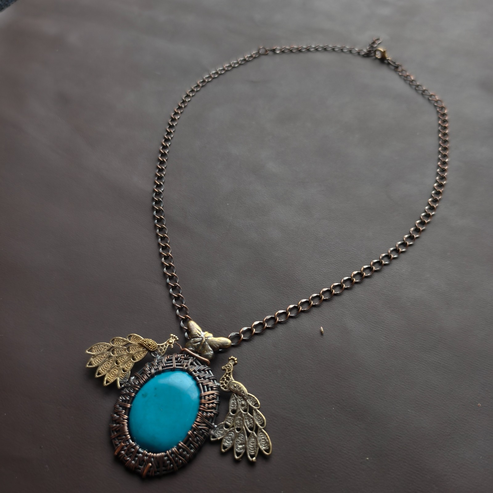 Handmade Turquoise Statement Necklace, Dragonfly Brass Collar Necklace jewellery