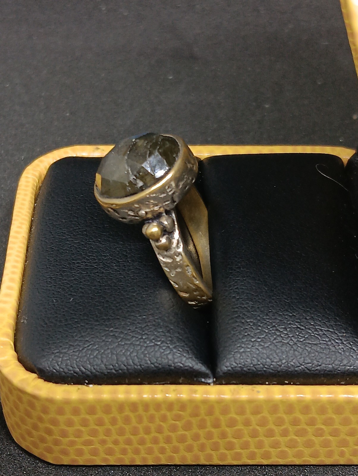 Artisan Labradorite Ring Silver Plated Brass Textured Boho Statement Sz 8