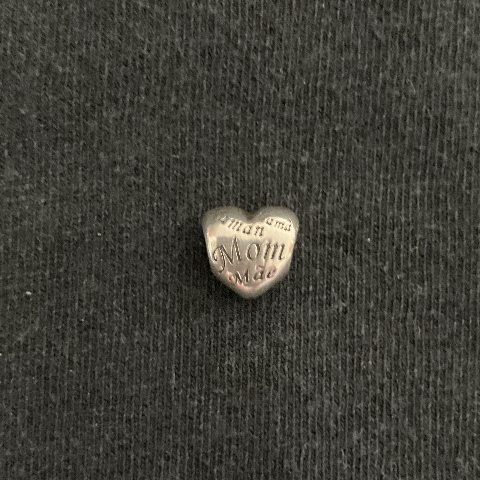 Silver Tone Metal Heart Bead Charm, Engraved “Mom”, Mother’s Day Love Theme