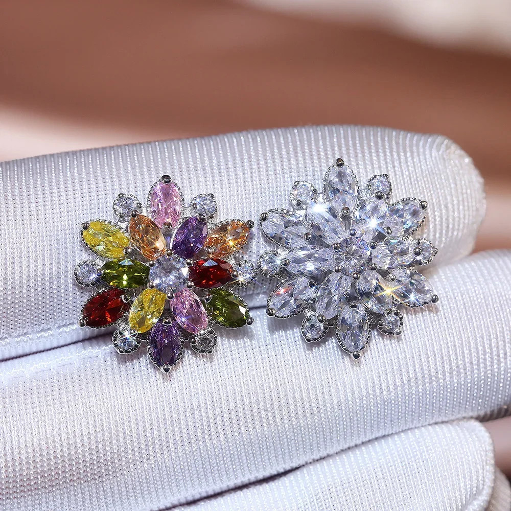 Cute Big AAAAA Bling Cubic Zirconia 925 Silver Needle Stud Earrings Fashionable