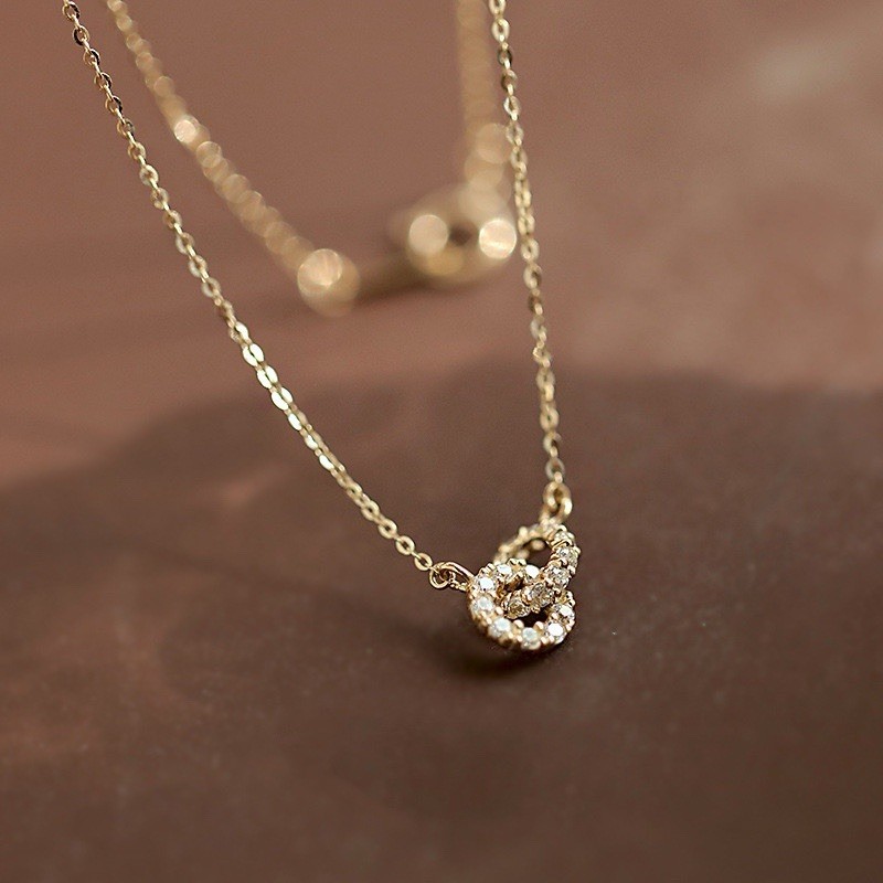 925 Sterling Silver Gold Necklace With Double Ring Interlock pendant.
