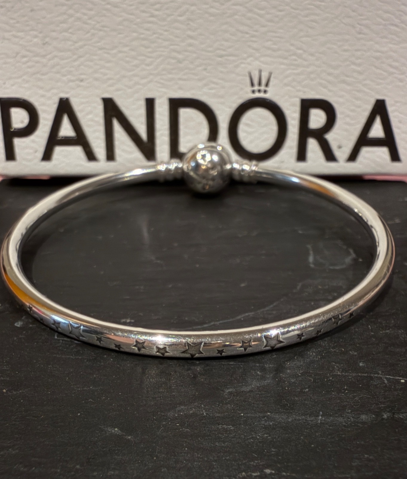 Pandora Moments Stars & Galaxy Bangle 590009C01-16 S925 RETIRED Size 16 With Box