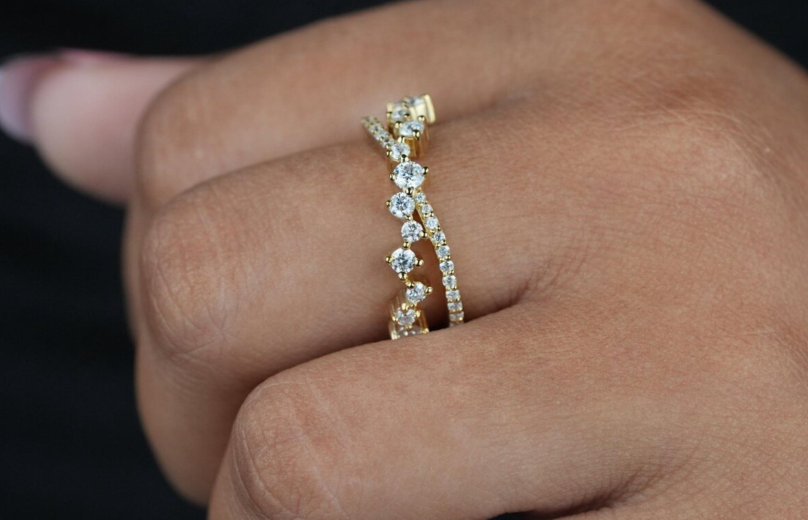 1Ct Round Simulated Diamond Wedding Criss Cross Band Ring 14k Yellow Gold Plated