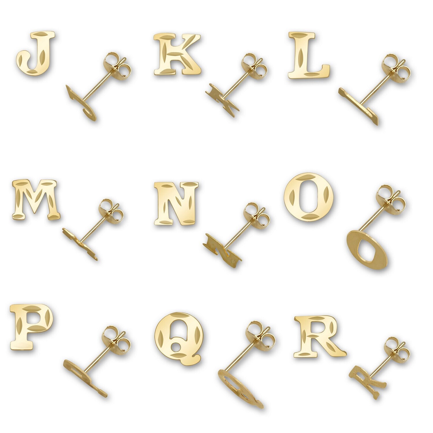 Solid 14k Yellow Gold Small Diamond-cut A-Z Initial Stud Earrings – Initial