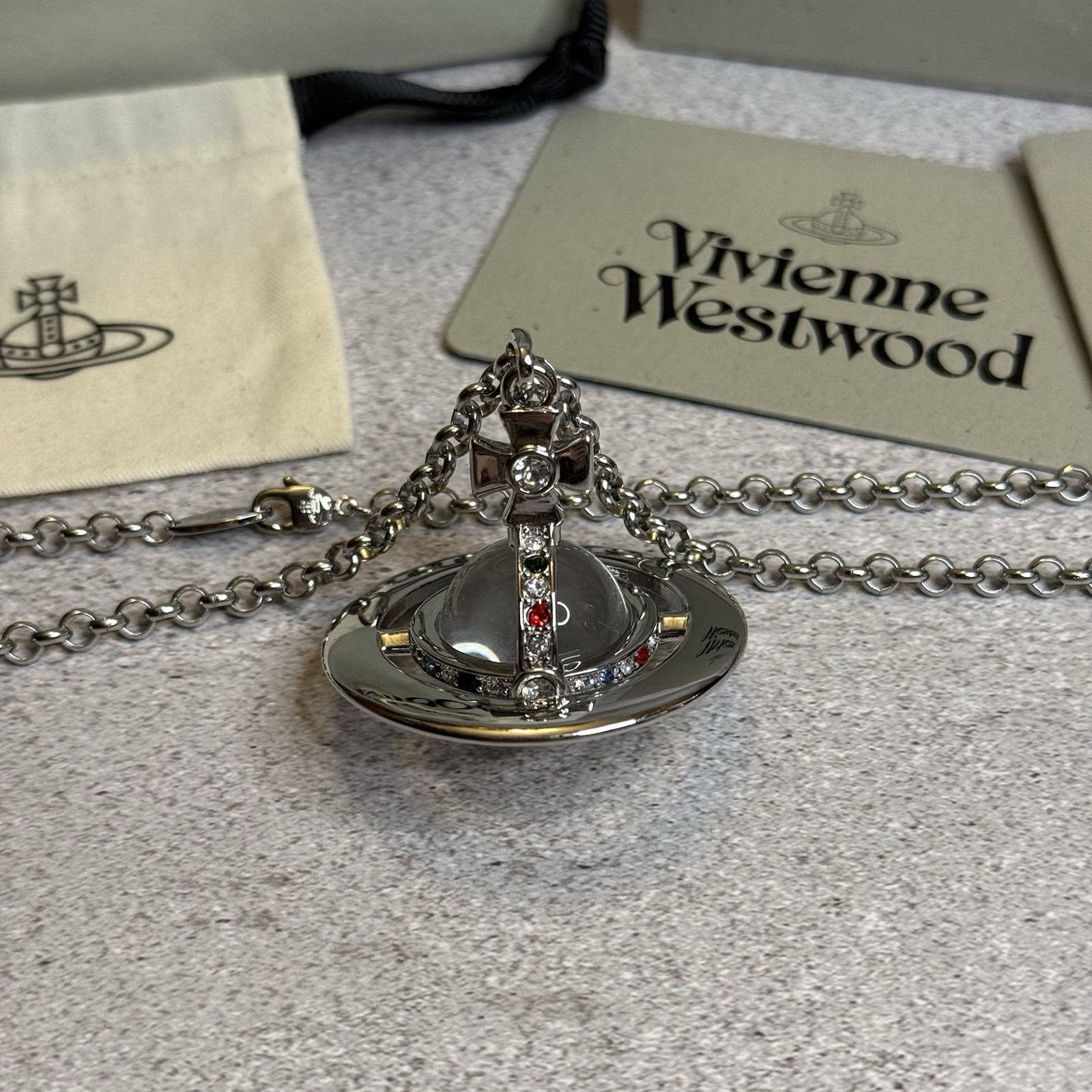 Used Vivienne Westwood Necklace Orb Large Clear WITH PACKAGING