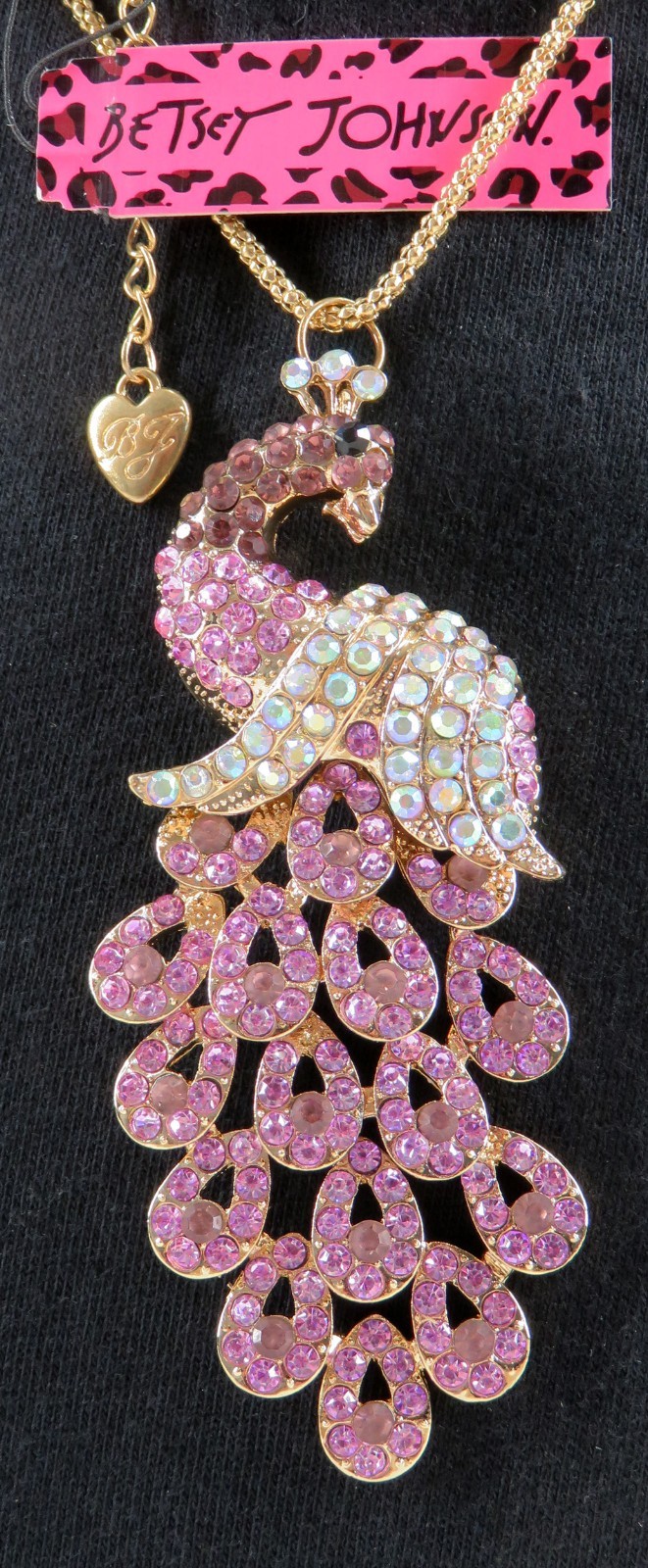 NWT-Betsey Johnson Multi-Color Purple Crystal Peacock Pendant Goldtone Necklace