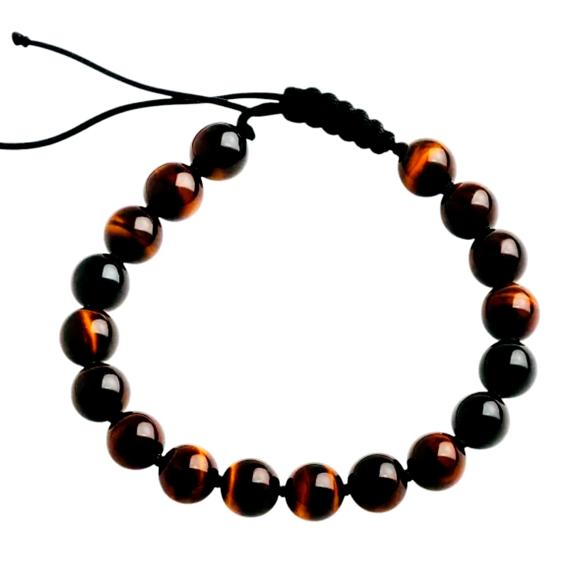 Men’s Tiger Eye Black Obsidian Beaded Adjustable Bracelet 8mm Natural Stone