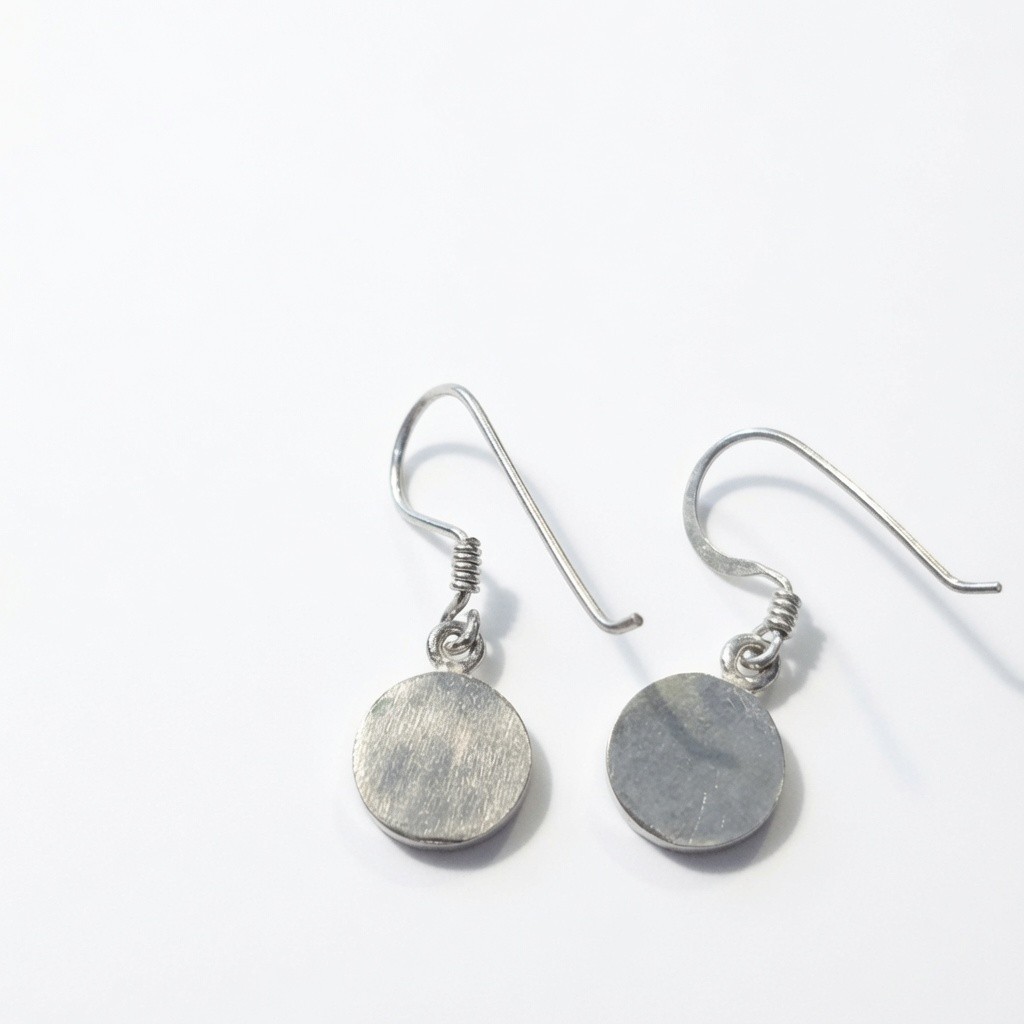 Peace Sign Round Dangle/Drop Hook Earrings 2.3 Gram 925 Silver Black 9.7mm