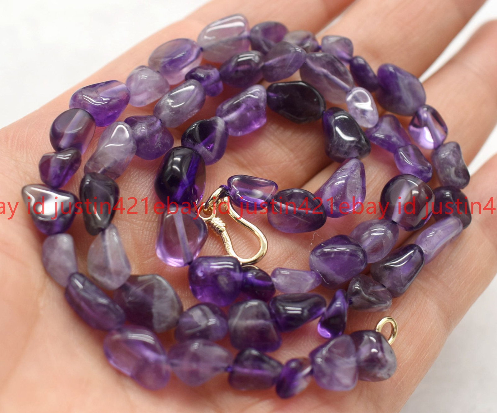 8-10mm Natural Purple Amethyst irregular Gems Necklace 16-36″ AA