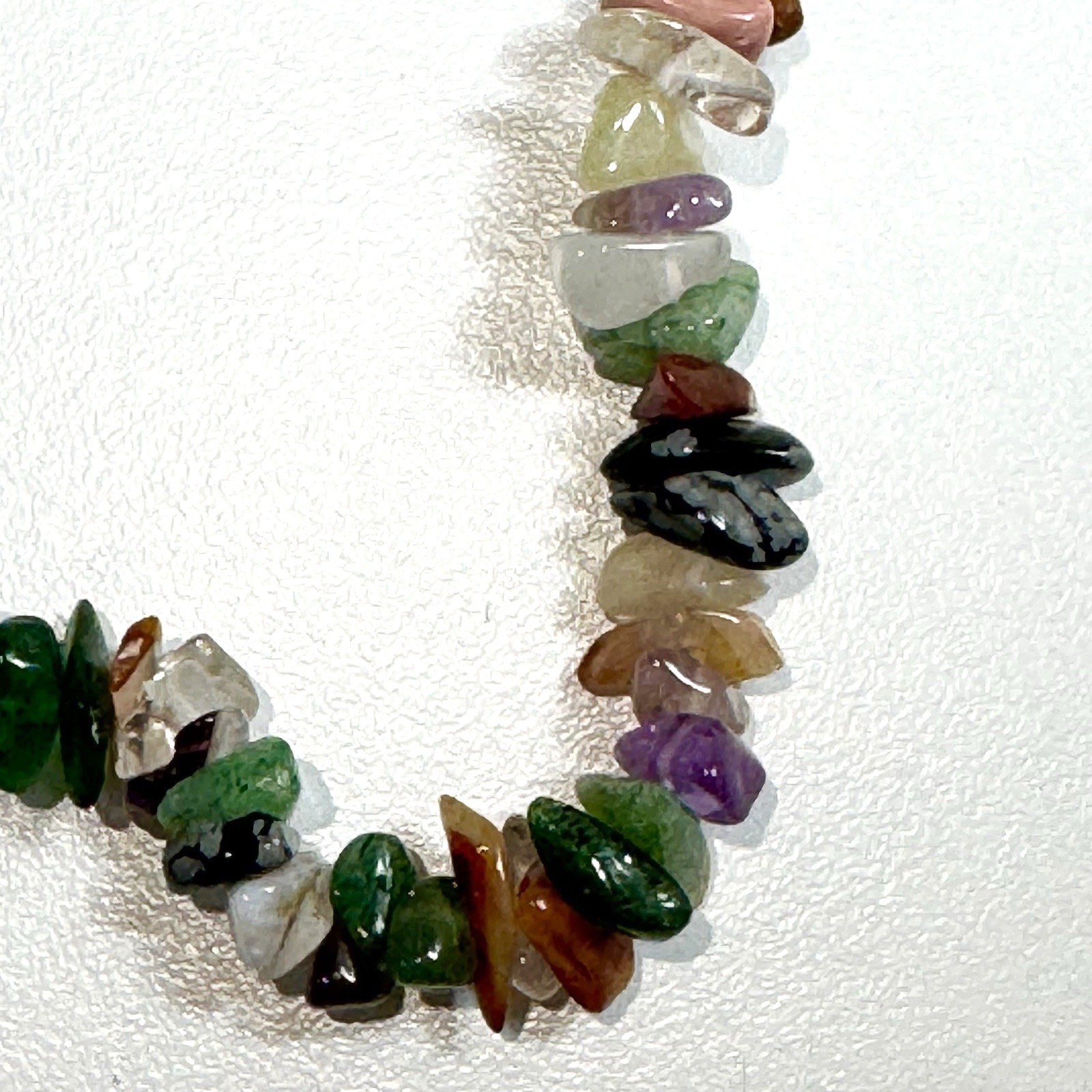 Chip Bead Necklace and Dangle Earrings Set Multi Color Glossy Boho Long Layering