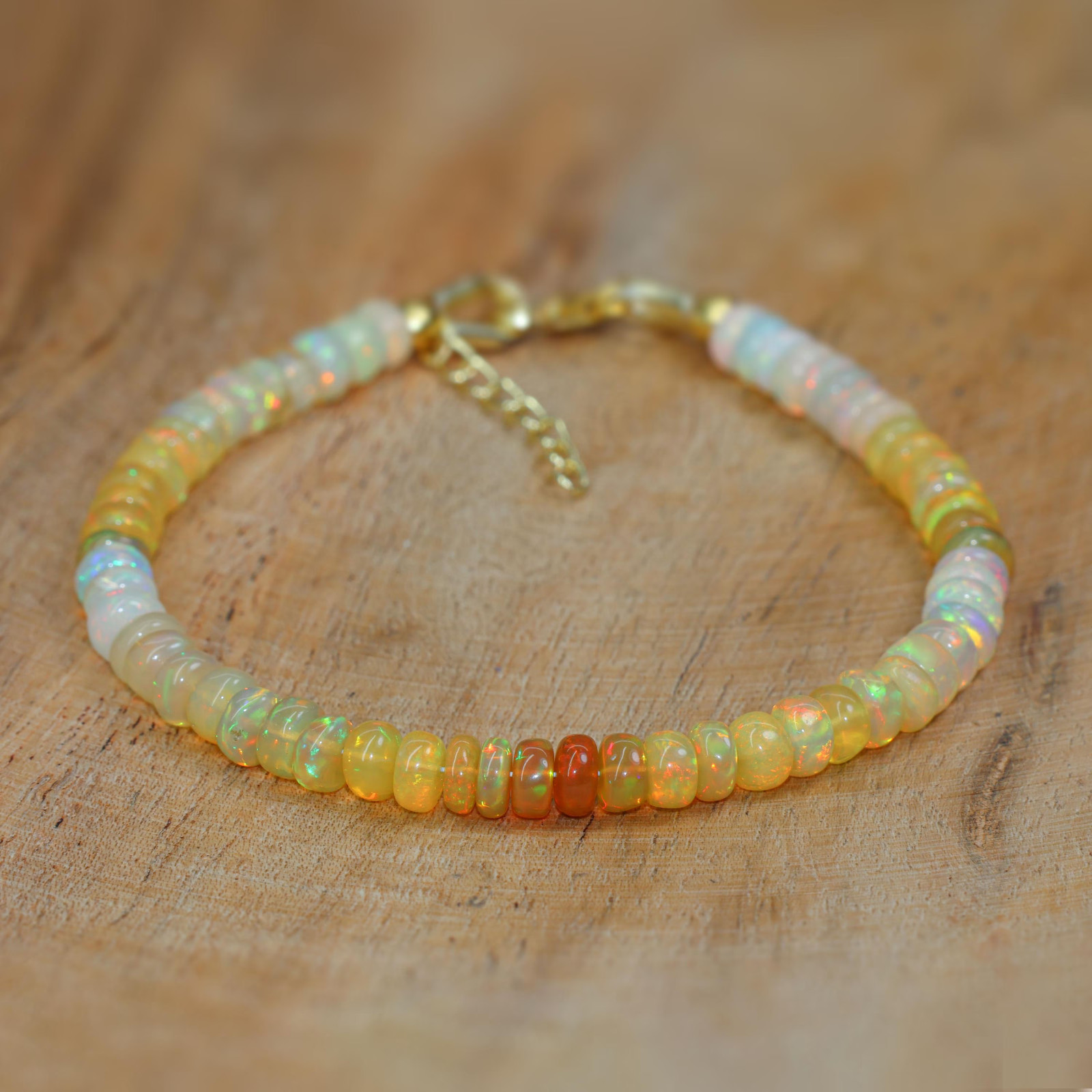 Natural Yellow Shade Opal Beaded Bracelet, Opal Beaded Bracelet for women