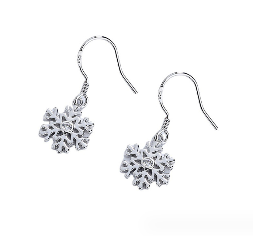 Trendy Flower Snowflake Pave Cubic Zirconia Dangle Drop Hook Earrings
