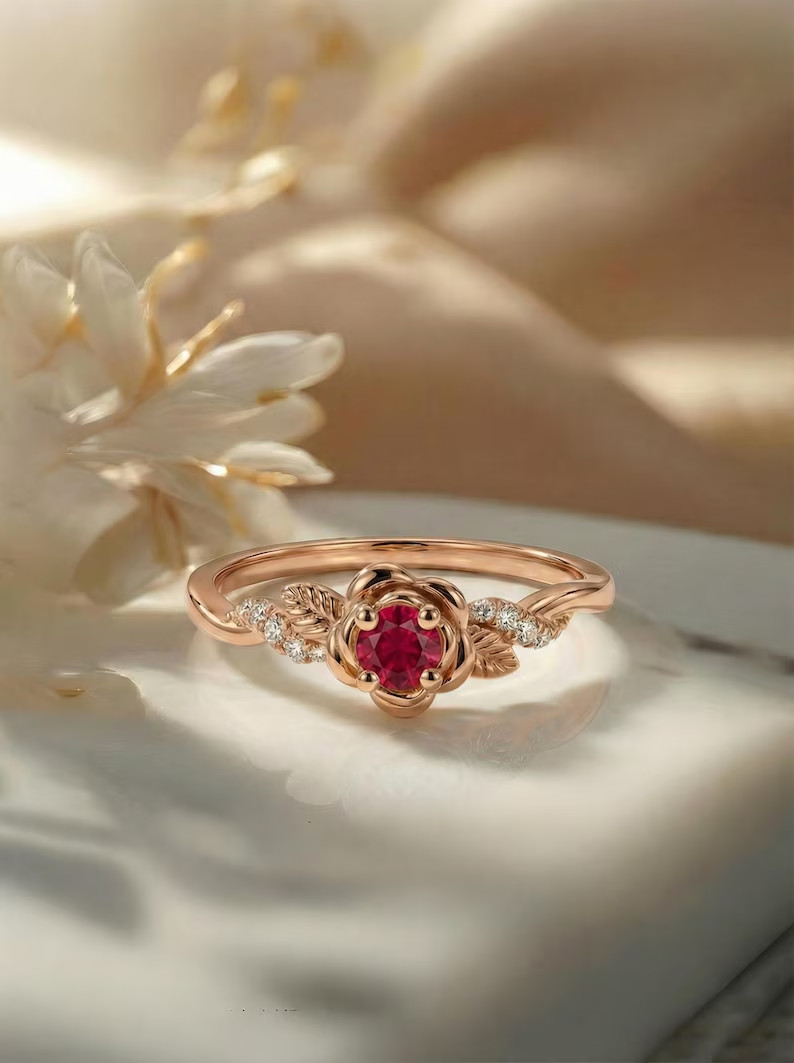 2.39 Ct Round Cut Simulated Ruby Women Engagement Ring 14k Yellow Gold Plated