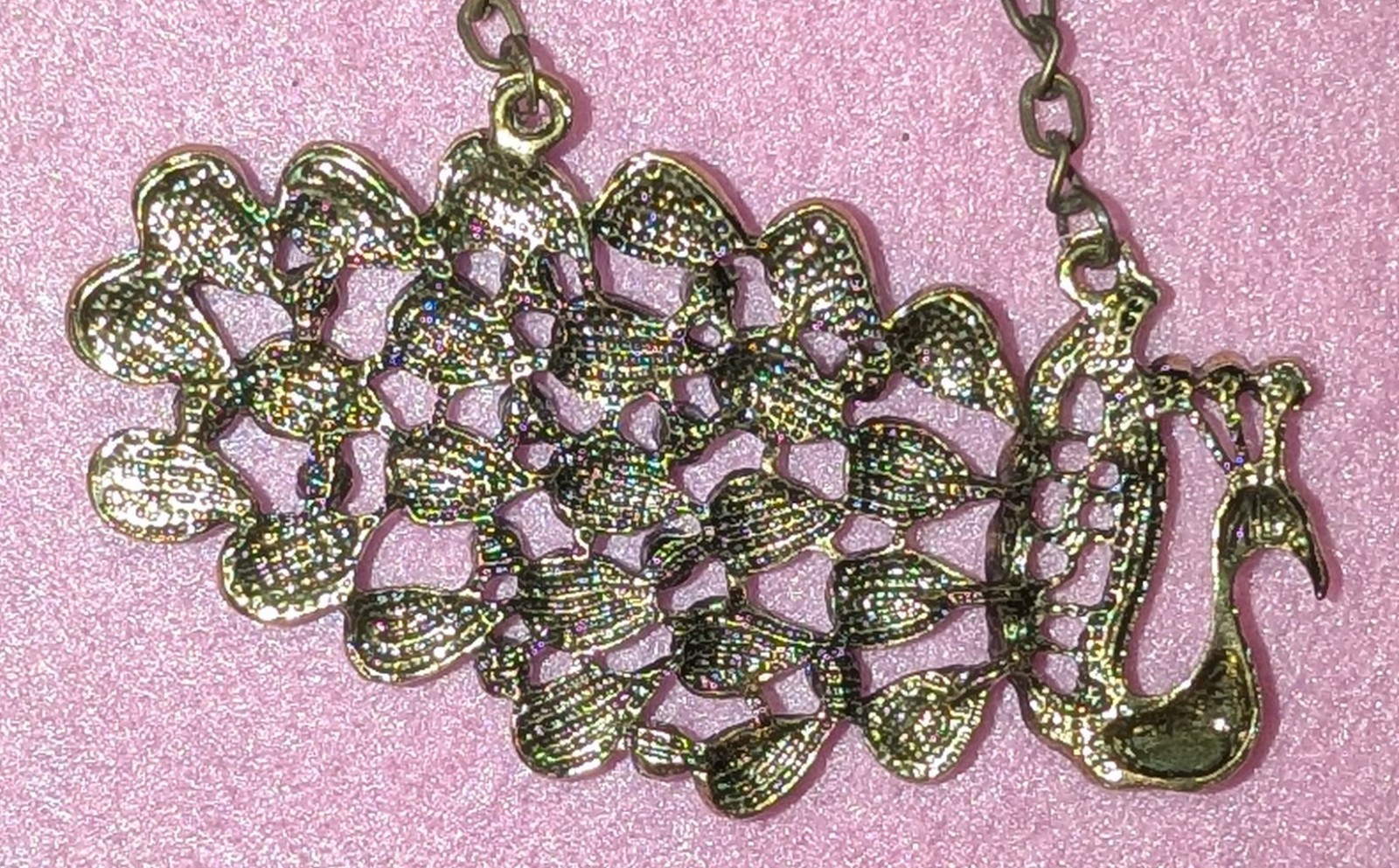 Gold Tone Peacock Charm Pendant Necklace Blue Teardrop Crystal Rhinestone