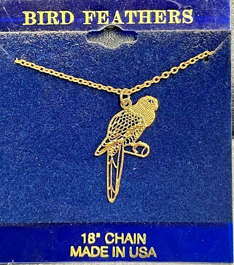 Parrot Necklace made in USA of 24K gold finished brass 1.25 inches 18-inch chain