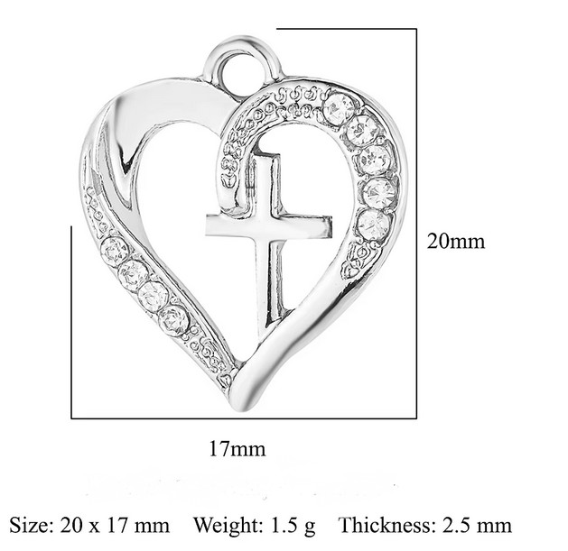 crystal CROSS LOVE HEART FAITH pendant 925 sterling SILVER 24″ necklace woman