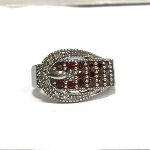 (MA3) Ladies 925 Sterling Silver 5.6 Grams Orange Stone Belt Buckle Ring -Size 6