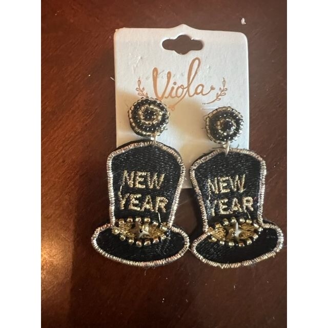 Viola New Year Beaded Statement Earrings – Black & Gold