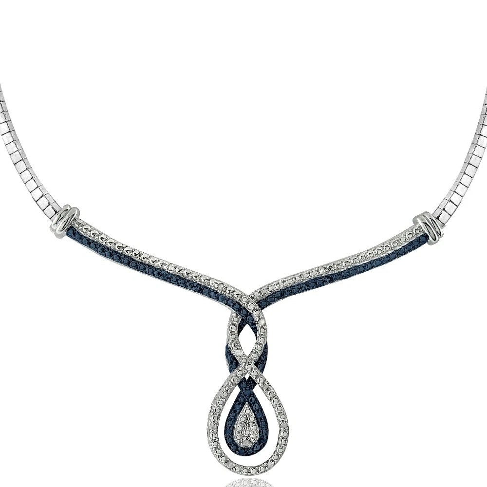 0.50ct Blue & White Diamond Intertwining Infinity Necklace and Earrings in Brass