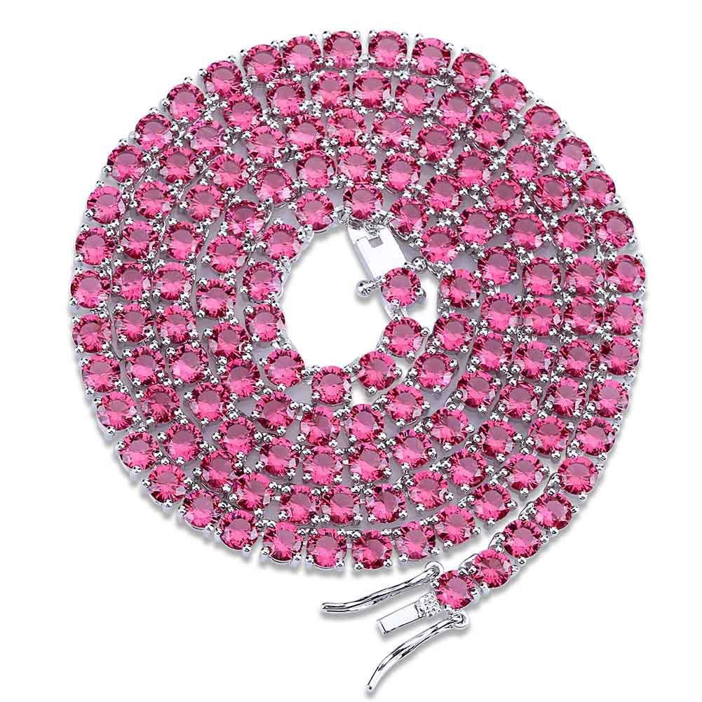 4mm Choker 1 Row Chain 16-24″ Tennis Necklace Clear/Yellow/Red/Blue/Pink CZ AAA