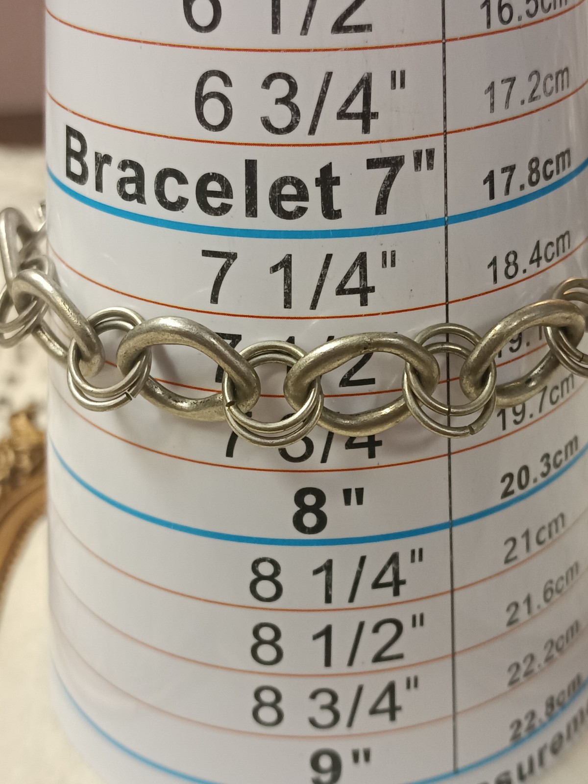 vintage Silver Tone Cable Chain Link Bracelet w/ Dangle Charm, 7 1/2 in, Lobster
