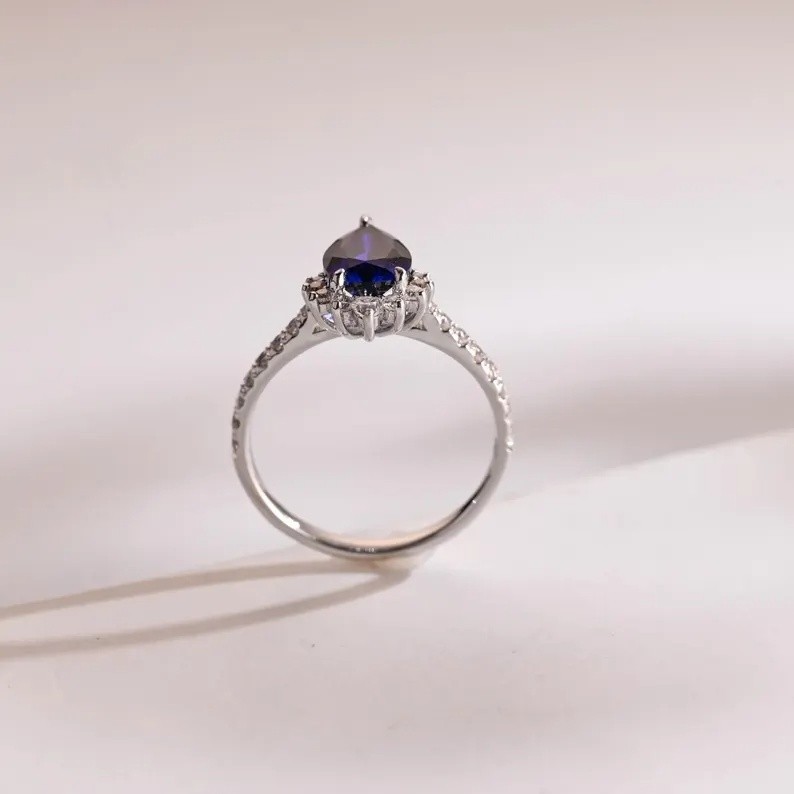 Lab Grown Blue Sapphire With 18k White Gold Plated Silver Women’s Ring #85