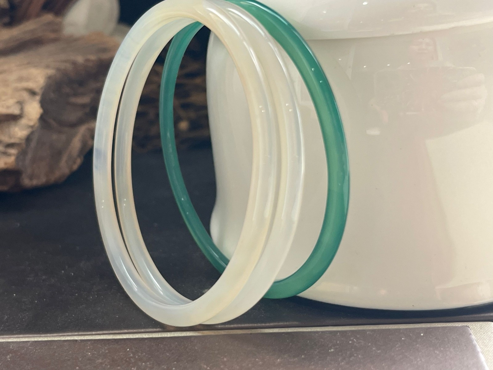 3pcs Green and white 56-58mm natural A chalcedony bracelet—