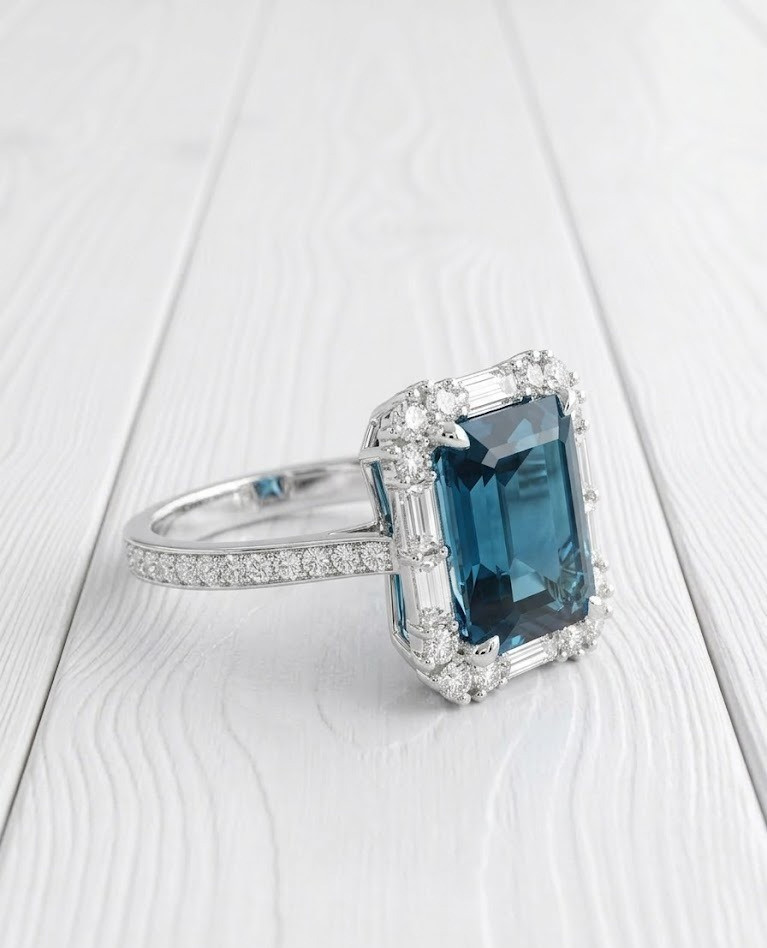 natuaral sky topaz Halo Ring for women Silver Tone Engagement Wedding Jewelry