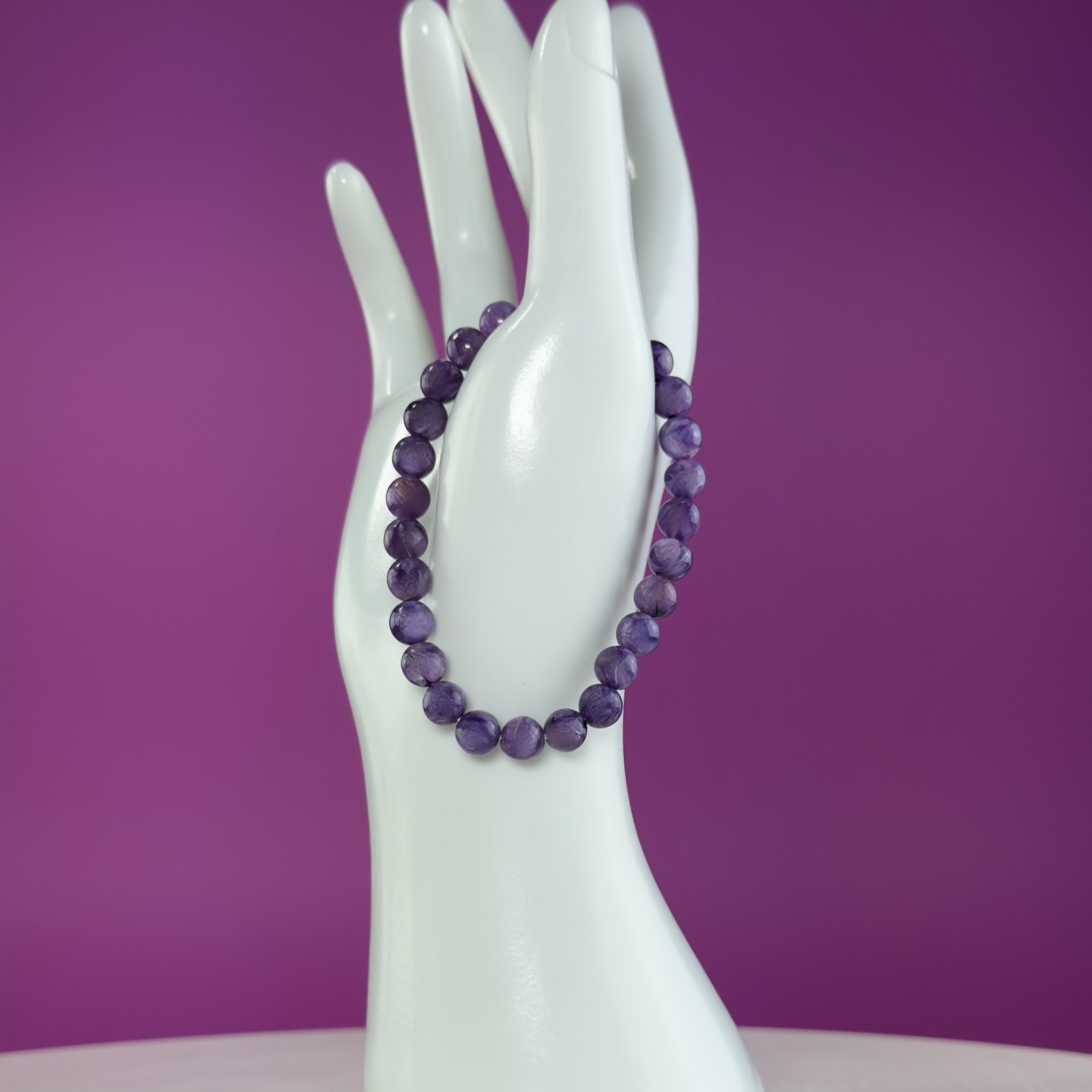 Charoite Bracelet 7mm Russian Purple Crystal Stretch Beaded Bracelet