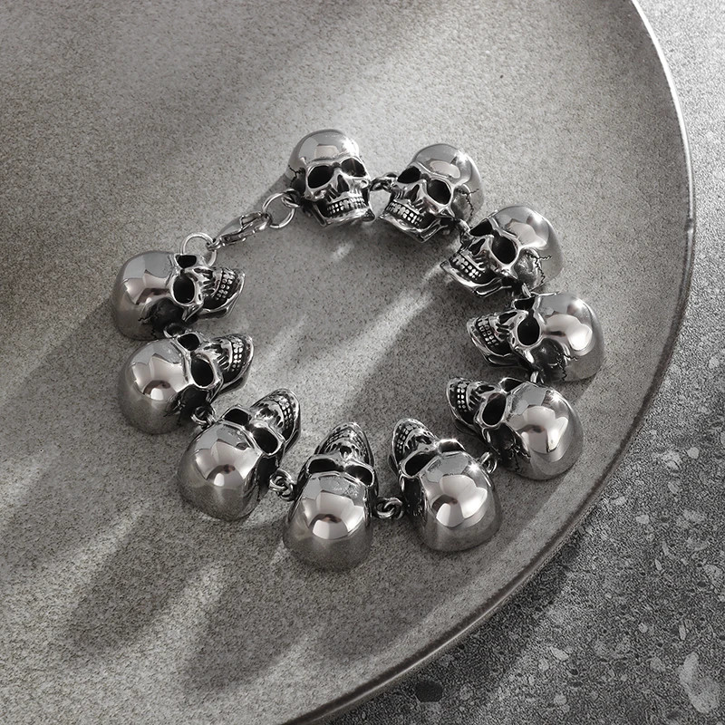 Gothic Hell Demon Ghost Head Full Skull Bracelet Men Punk Rock Halloween Jewelry