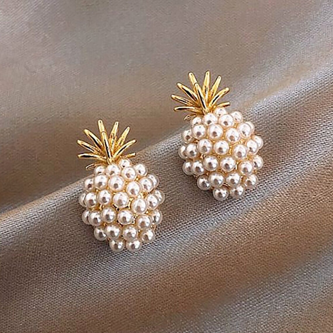 Cute Pineapple Pearl Stud Earrings, Women’s Jewelry, Great Gift, Swinger Fun