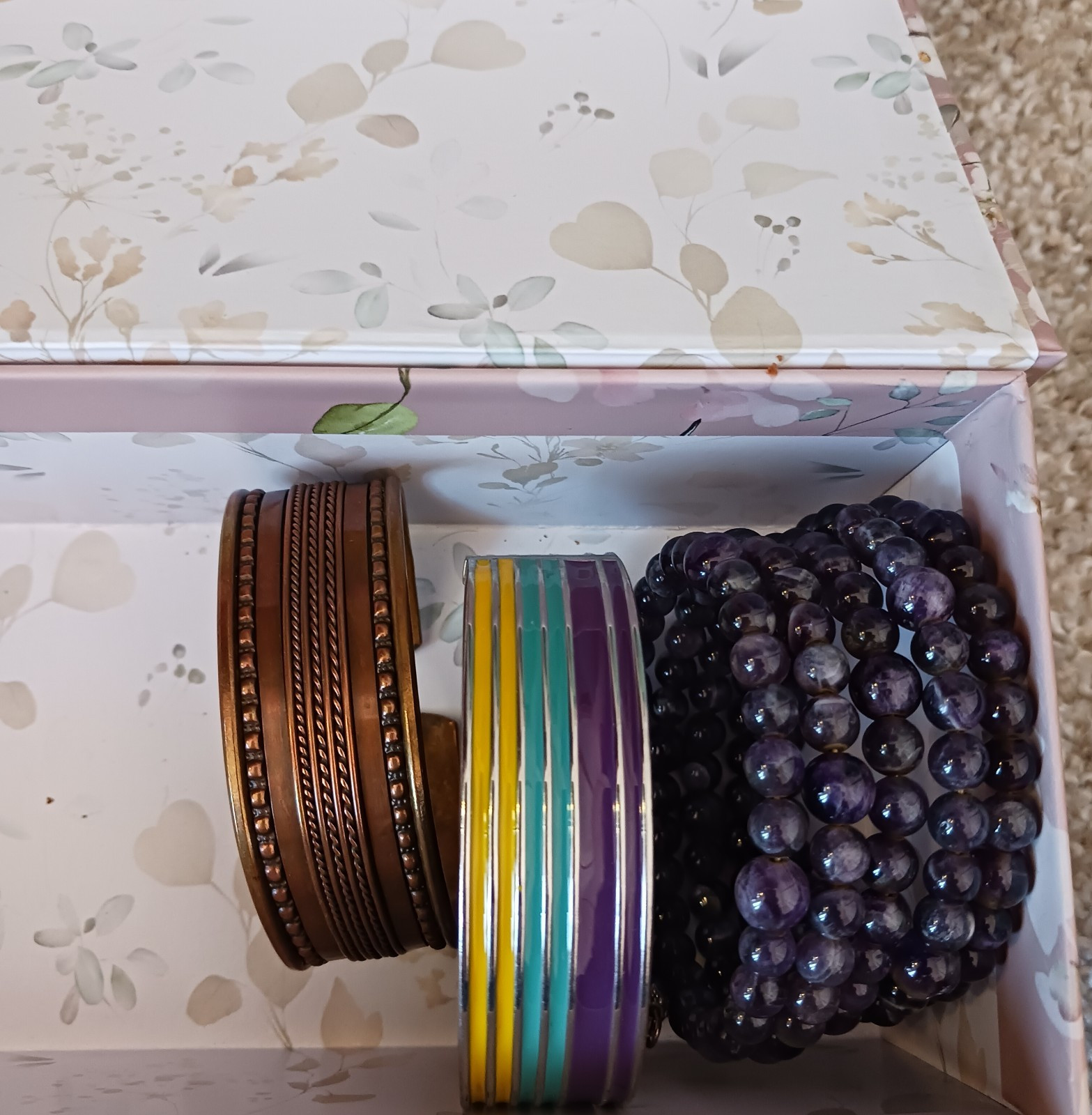 Multicolor Bangle & Beaded Bracelets, Metal Plastic Glass Fashion Set