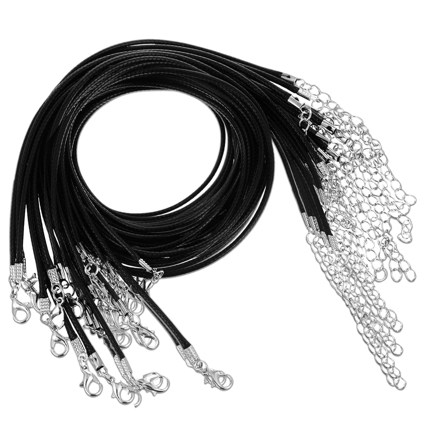 Black Leather Waxed Rope Cord Necklace Clasp 30PCS Leather Cord Necklace Set