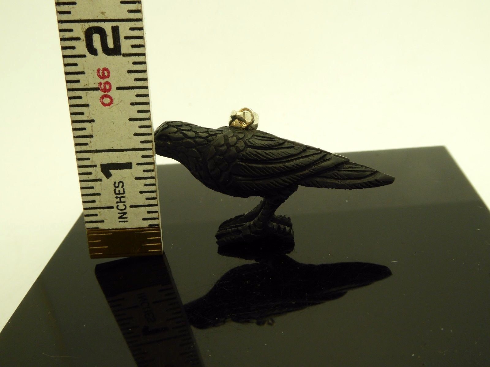Black Crow Water Buffalo Horn Sterling Silver 3D Bird Pendant Talisman Necklace