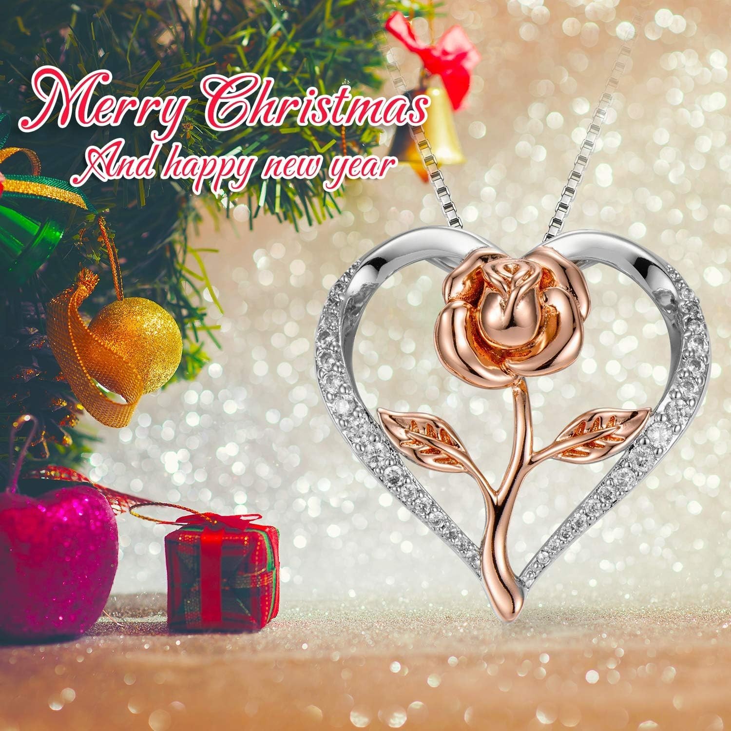 Unique Rose Gold Heart Necklace with 30 Zirconias – Ideal for Birthdays & More
