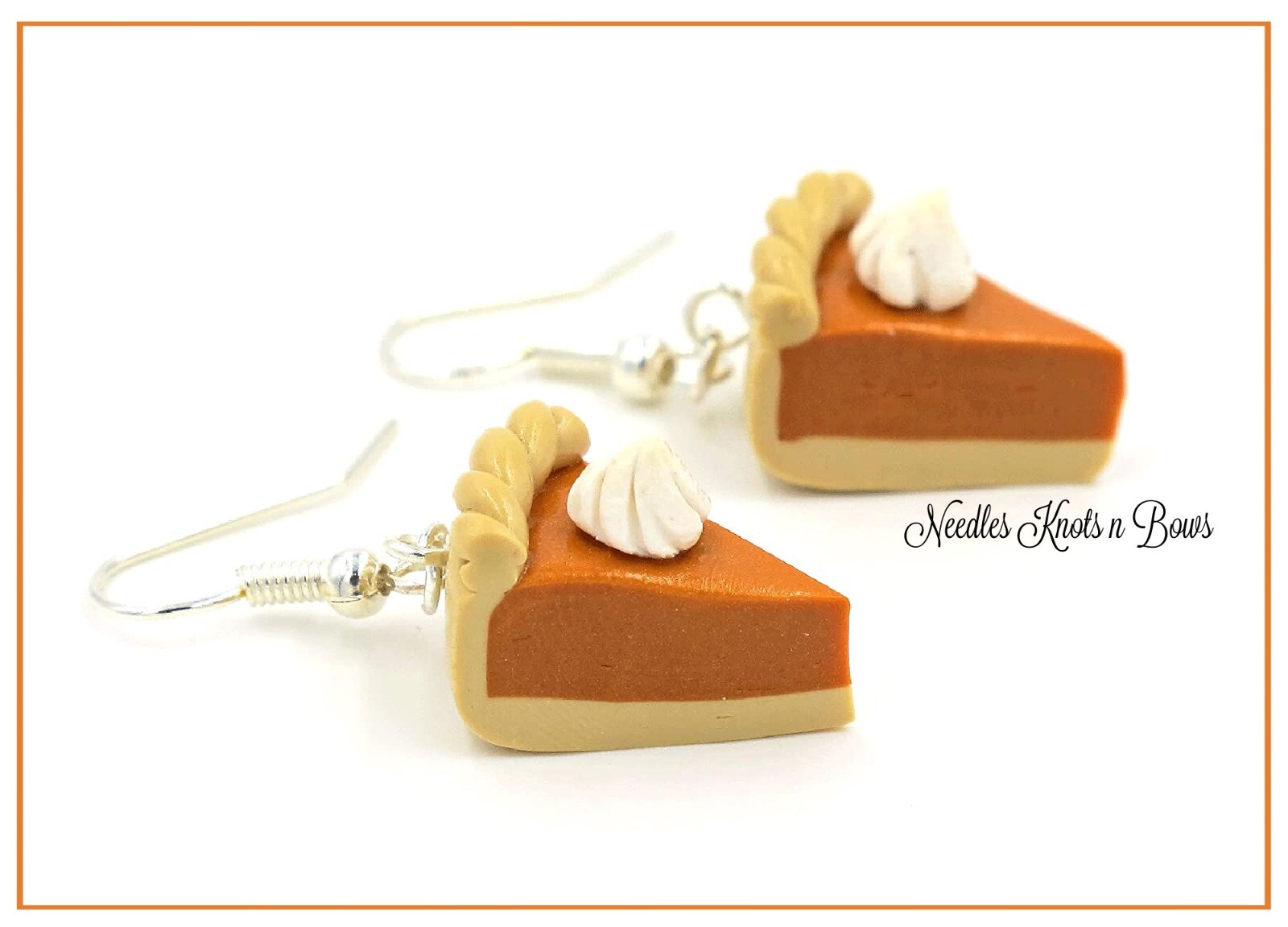 Pumpkin Pie Dangle Earrings, Fall, Thanksgiving Food Baking Drop Earrings, USA