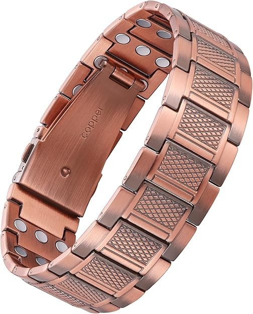 Feraco 99.99% Pure Copper Bracelet Men 3 Row Neodymium Magnets