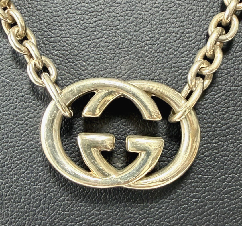 Gucci Interlocking Necklace Sterling Silver 925 Pendant with Box and Accessories