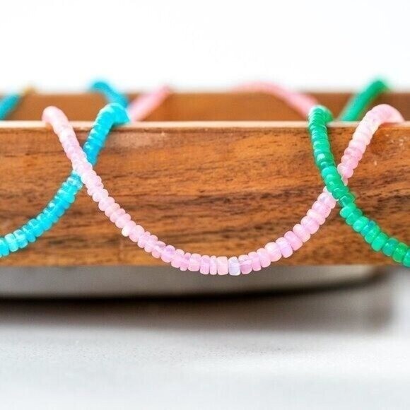 AAA Pink Ethiopian Opal Necklace with Gold Chain Fire Opal Spiritual Jewelry