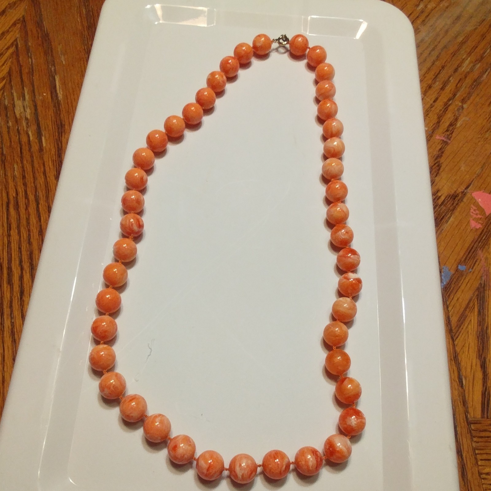 Orange Stone Round Beaded Necklace Ball/Bead Chain with Barrel Clasp