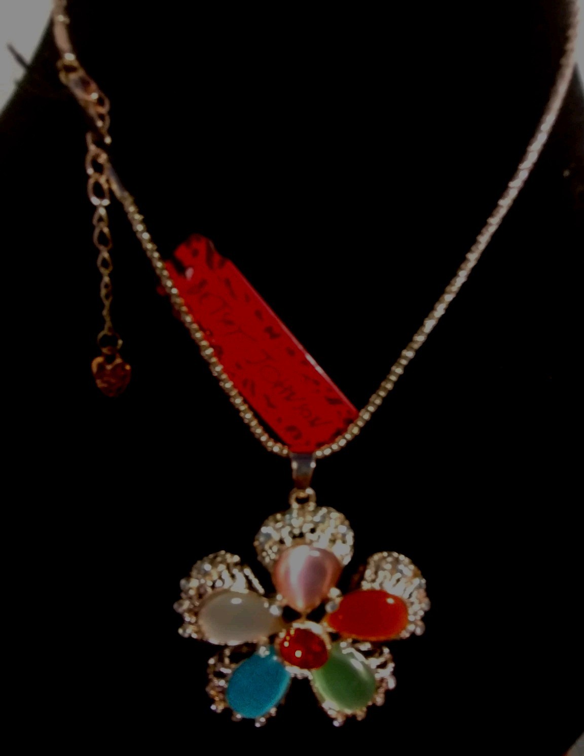 Betsey Johnson Stunning Large Flower Multi Color Gemstone & Rhinestone Necklace