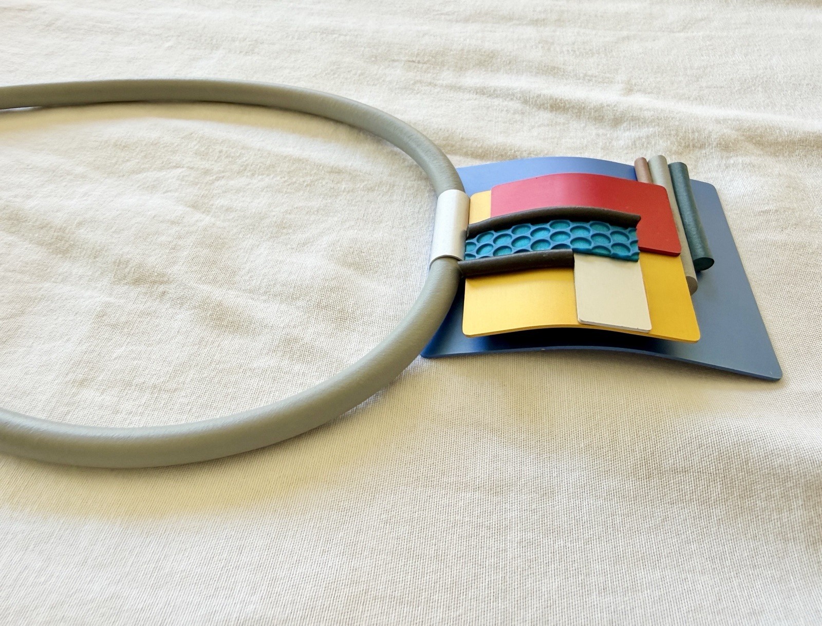 Christina Brampti Necklace Colorful Textured Abstract Art Pendant Rubber Cord