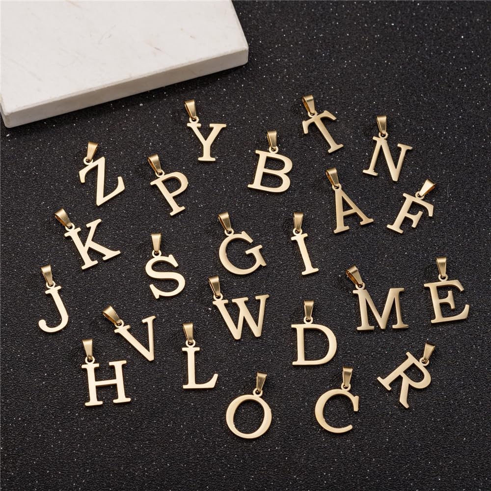 Initial Necklace for Men 14K Gold Plated Stainless Steel 26 Capital Letters P…