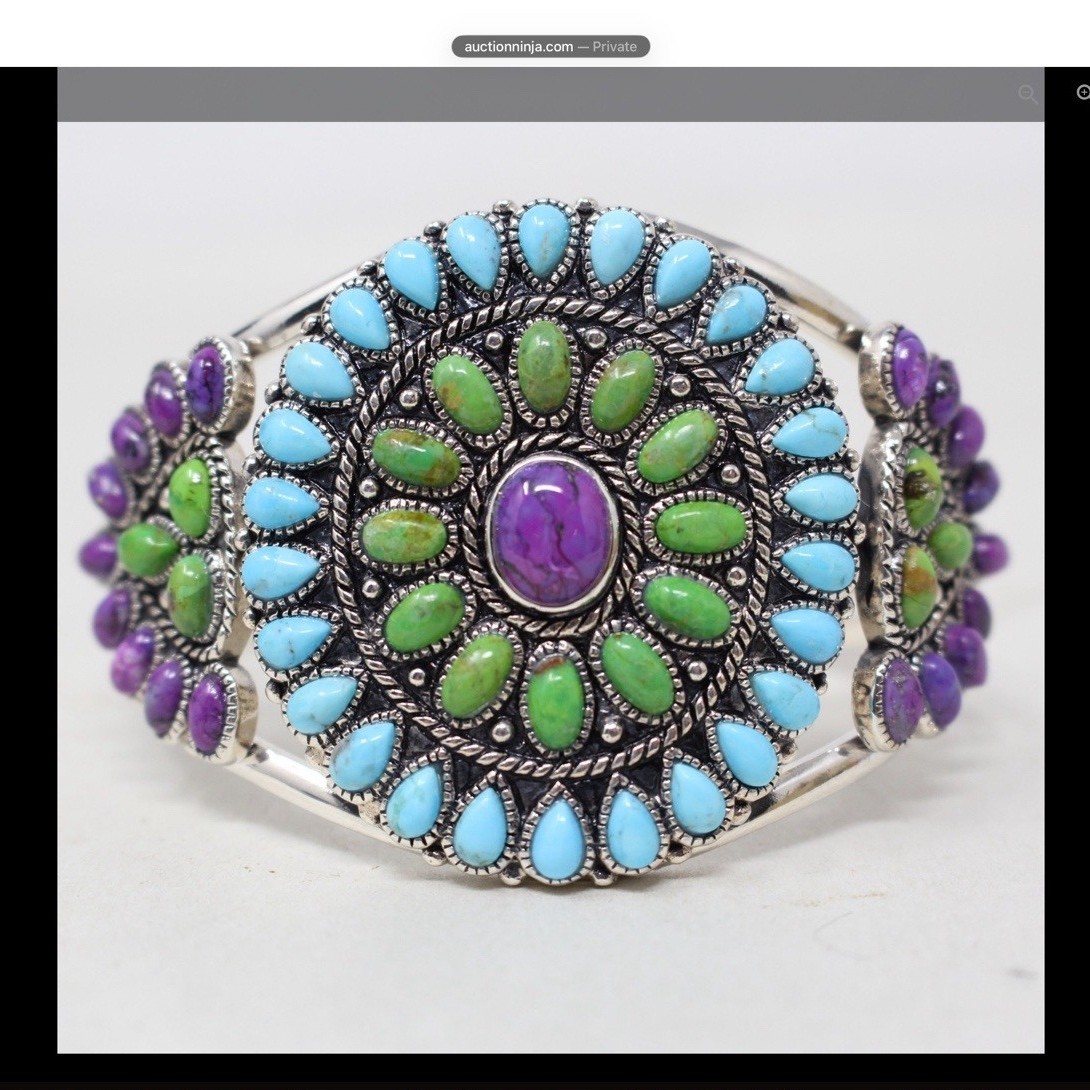 BBJ 925 Sterling Silver Open Cuff Bracelet Multicolor Bezel Stones, Sizable