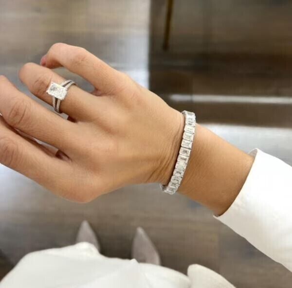 Emerald Cut Simulated Diamond Stunning Charm Bracelet In 14K White Gold Plated